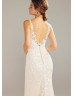 Plunging Neck Ivory Lace Tulle Rustic Wedding Dress